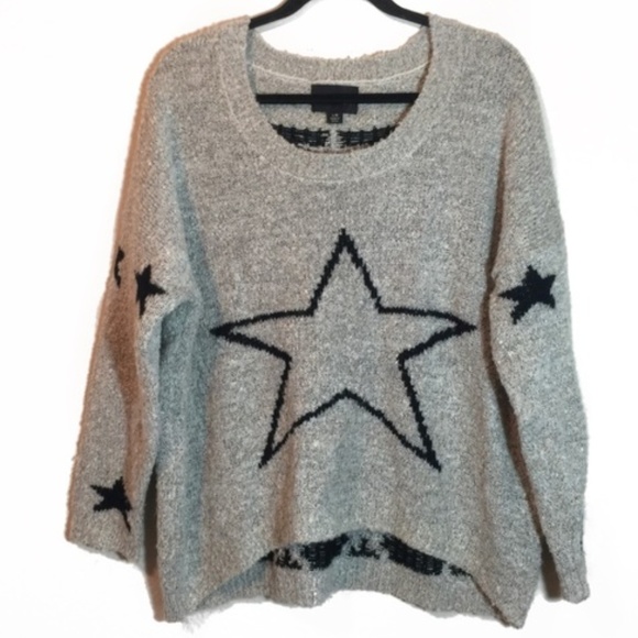 Mia Maddison Tops - Maddison Gray & Black Star Knit Sweater